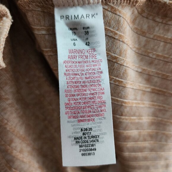 Primark Dress Womens Size 10 Solid All Tan Long Sleeve Ribbed Button Front - Picture 6 of 7